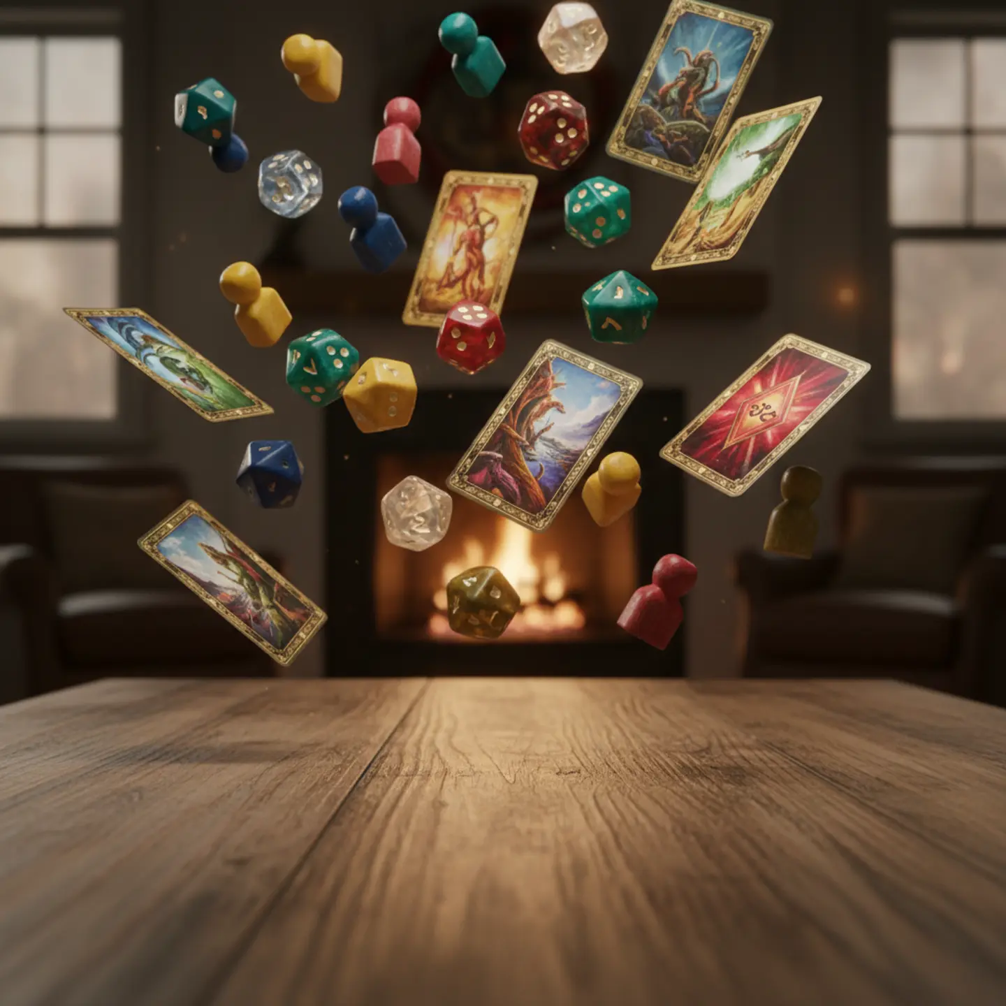 A group of friends deeply engaged in a deluxe board game on a beautiful wooden table